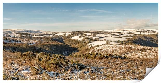 Snowy landscape around Dunkery Hill, Exmoor National Park Print by Shaun Davey