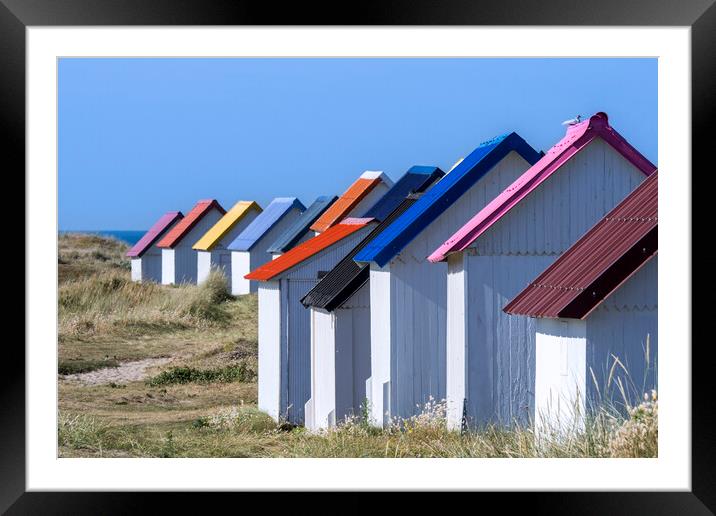 Colourful Beach Huts in Normandy Framed Mounted Print by Arterra 