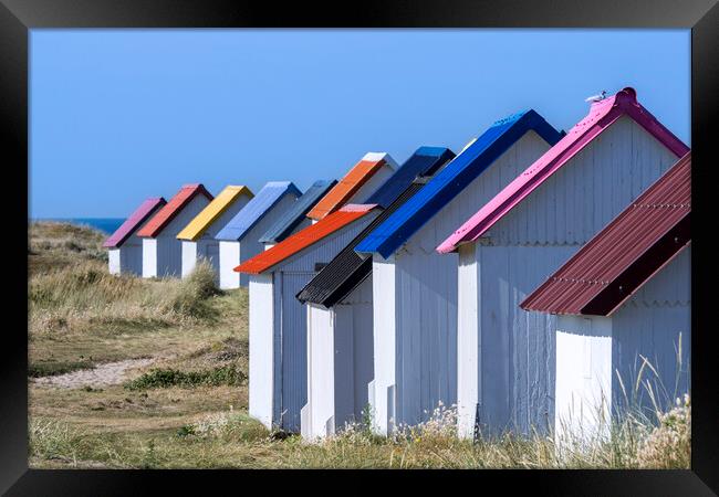 Colourful Beach Huts in Normandy Framed Print by Arterra 