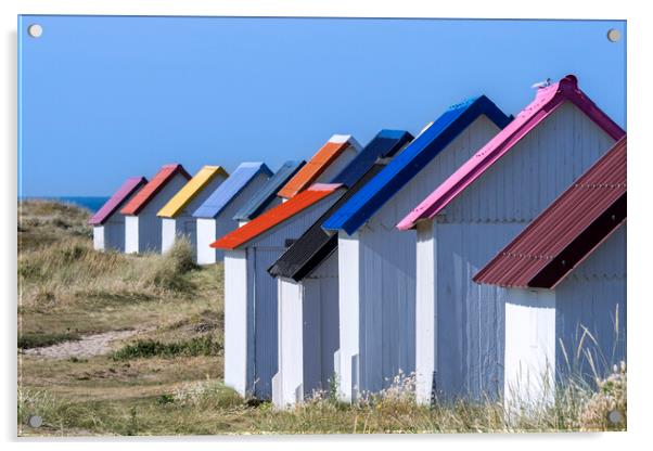 Colourful Beach Huts in Normandy Acrylic by Arterra 