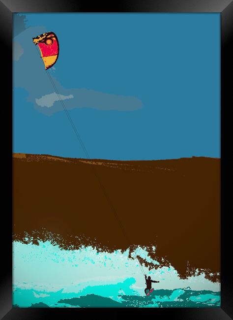Kite Surfer at Woolacombe (posterised) Framed Print by graham young