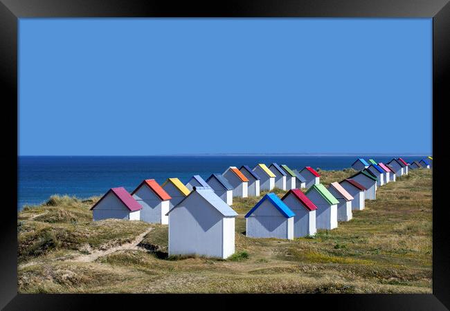 Colorful Beach Huts Framed Print by Arterra 
