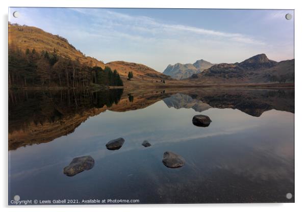 Reflections of Langdale Pikes from Blea Tarn, Lake Acrylic by Lewis Gabell