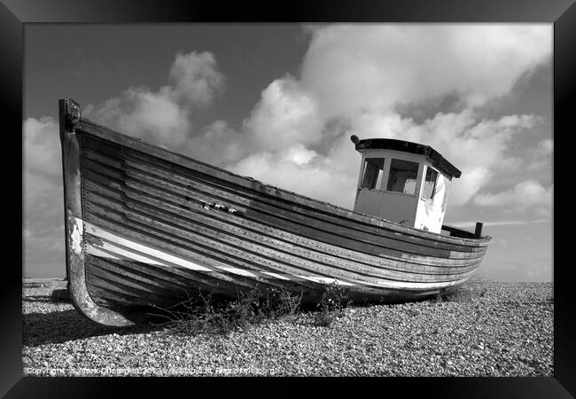 Old wooden fishing boat on beach, Eastbourne, UK Framed Print by Photimageon UK