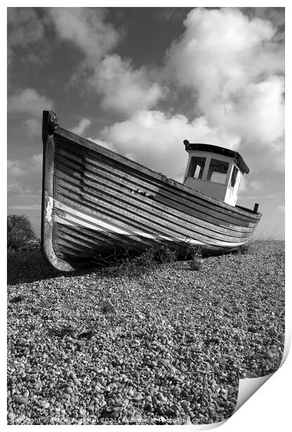 Old wooden fishing boat on beach, Eastbourne, UK Print by Photimageon UK