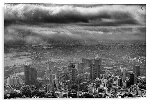 A storm hangs over Cape Town shot in black and white Acrylic by Neil Overy