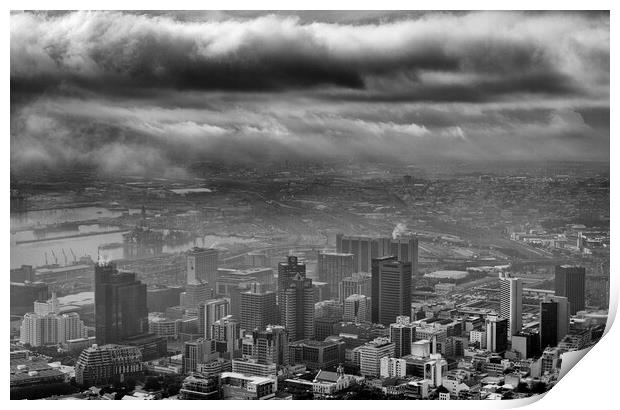 A storm hangs over Cape Town shot in black and white Print by Neil Overy