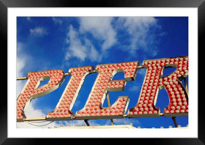 Illuminated Sign Spelling out Pier, Brighton, Sussex Framed Mounted Print by Neil Overy