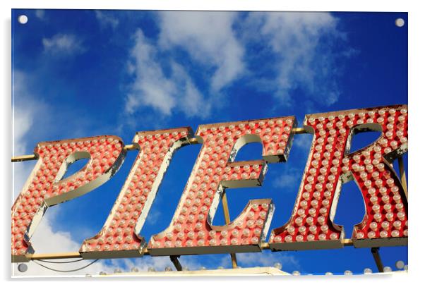 Illuminated Sign Spelling out Pier, Brighton, Sussex Acrylic by Neil Overy