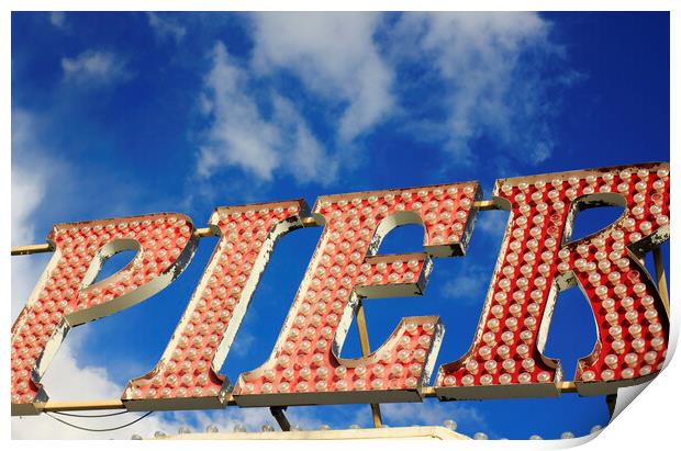 Illuminated Sign Spelling out Pier, Brighton, Sussex Print by Neil Overy