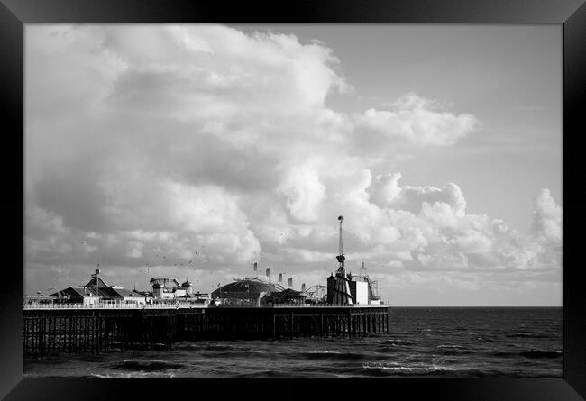 Palace Pier Brighton in black and white Framed Print by Neil Overy