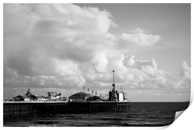 Palace Pier Brighton in black and white Print by Neil Overy