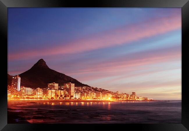 Sea Point, Cape Town at Sunset Framed Print by Neil Overy