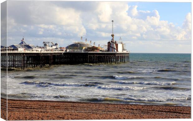 Brighton beach and Palace Pier, Brighton Canvas Print by Neil Overy