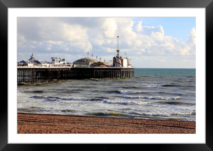 Brighton beach and Palace Pier, Brighton Framed Mounted Print by Neil Overy