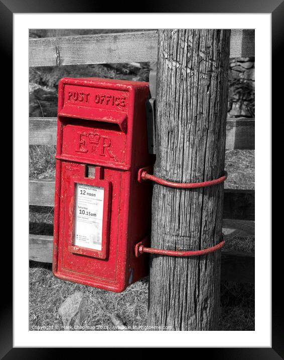 An old red English post box fixed to a wooden post Framed Mounted Print by Photimageon UK