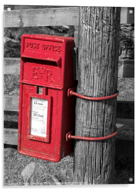 An old red English post box fixed to a wooden post Acrylic by Photimageon UK