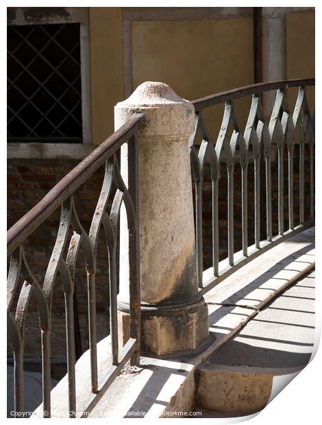 Sunlit bridge railings, Venice Print by Photimageon UK