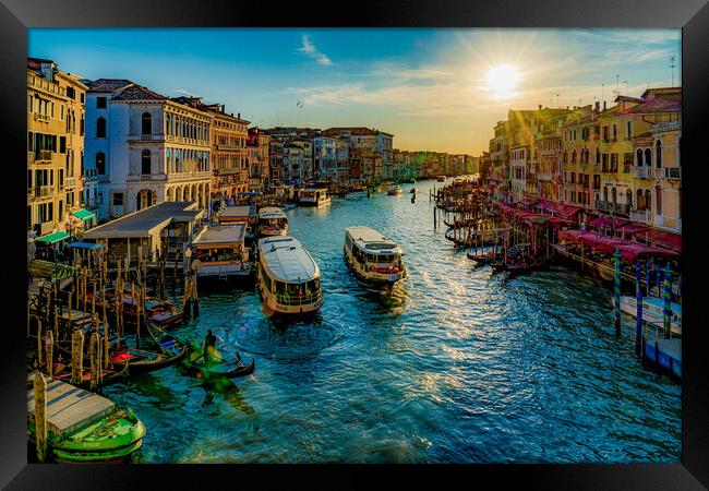 Vaporettos On The Grand Canal Framed Print by Chris Lord