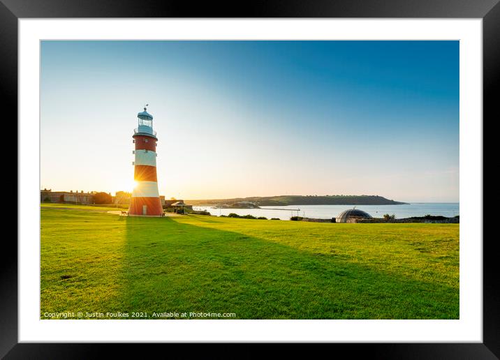 Smeaton's Tower, at sunrise, Plymouth Hoe Framed Mounted Print by Justin Foulkes