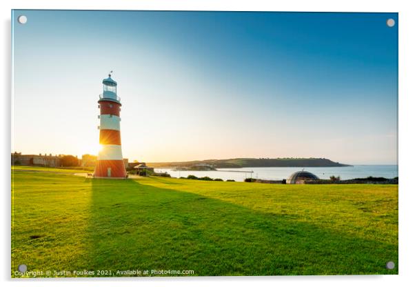 Smeaton's Tower, at sunrise, Plymouth Hoe Acrylic by Justin Foulkes