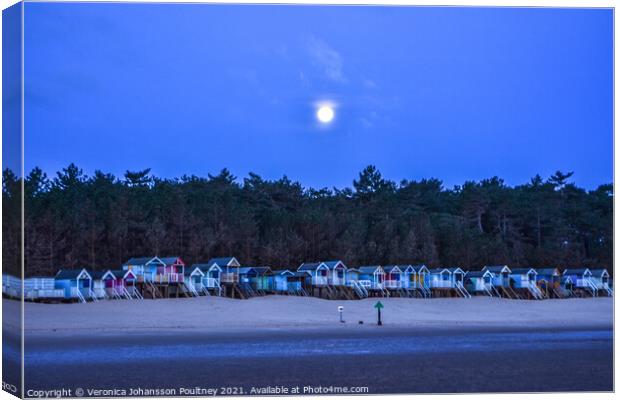 Beach Huts in the Moon light, Wells-Next-The-Sea Canvas Print by Veronica in the Fens