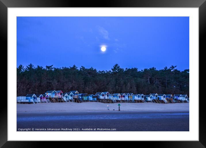 Beach Huts in the Moon light, Wells-Next-The-Sea Framed Mounted Print by Veronica in the Fens