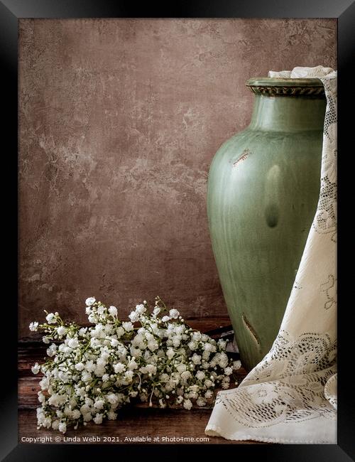 Gypsophila and vase Framed Print by Linda Webb