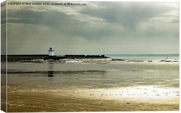Burry Port Beach West and Lighthouse Canvas Print by Nick Jenkins