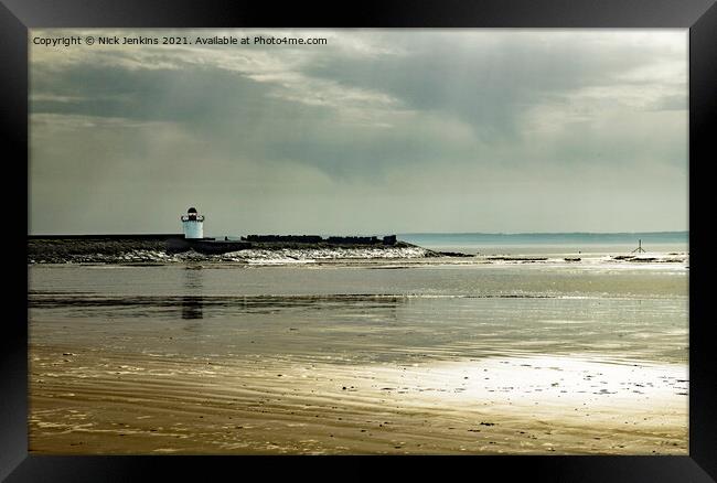 Burry Port Beach West and Lighthouse Framed Print by Nick Jenkins