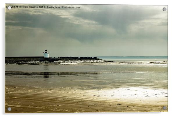 Burry Port Beach West and Lighthouse Acrylic by Nick Jenkins