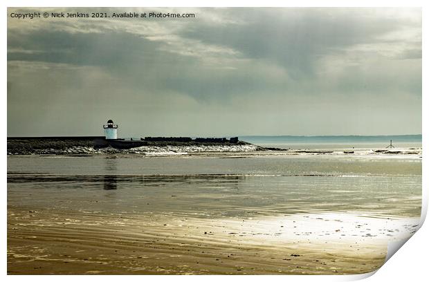 Burry Port Beach West and Lighthouse Print by Nick Jenkins