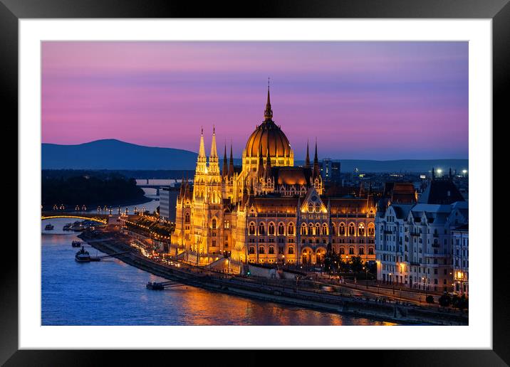 Hungarian Parliament at Twilight in Budapest City Framed Mounted Print by Artur Bogacki