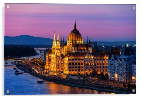 Hungarian Parliament at Twilight in Budapest City Acrylic by Artur Bogacki