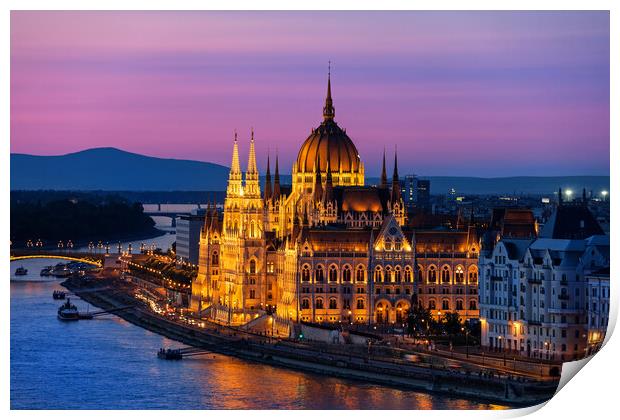 Hungarian Parliament at Twilight in Budapest City Print by Artur Bogacki