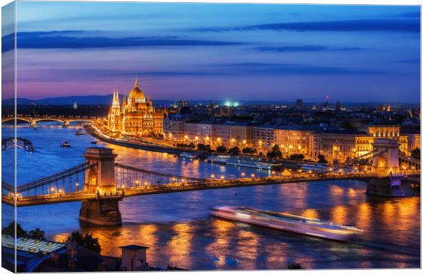 Budapest City in Hungary at Evening Twilight Canvas Print by Artur Bogacki