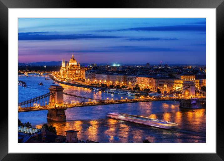 Budapest City in Hungary at Evening Twilight Framed Mounted Print by Artur Bogacki
