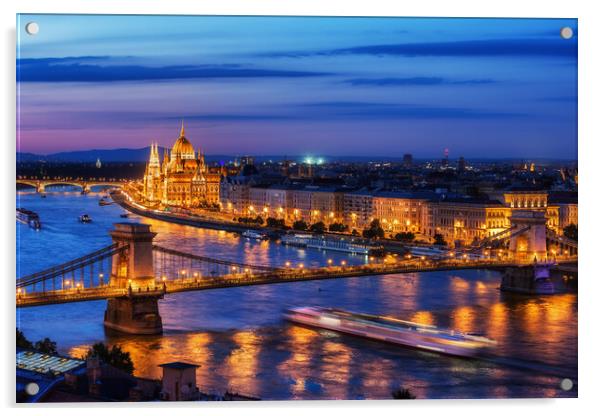 Budapest City in Hungary at Evening Twilight Acrylic by Artur Bogacki