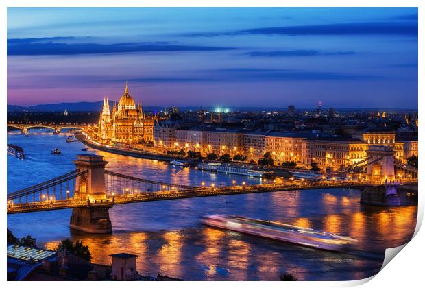 Budapest City in Hungary at Evening Twilight Print by Artur Bogacki
