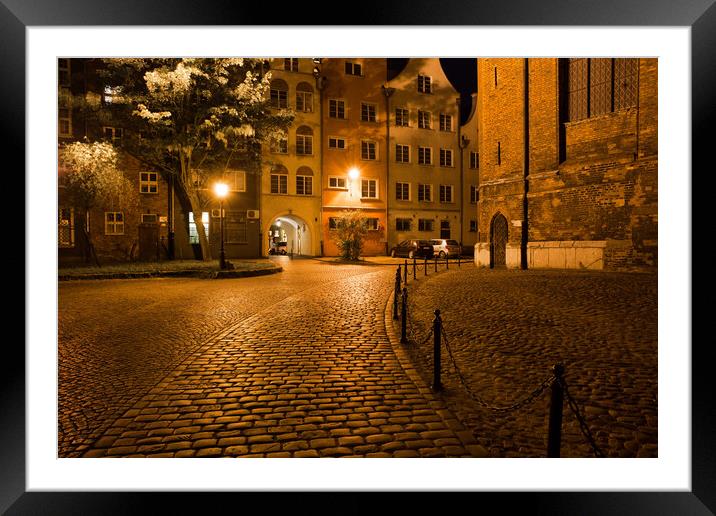 Old Town of Gdansk by Night in Poland Framed Mounted Print by Artur Bogacki