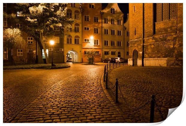 Old Town of Gdansk by Night in Poland Print by Artur Bogacki