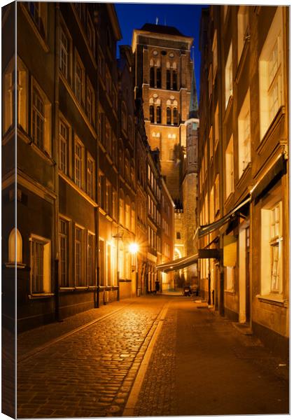Old Town of Gdansk by Night in Poland Canvas Print by Artur Bogacki