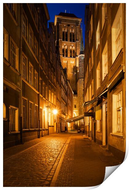Old Town of Gdansk by Night in Poland Print by Artur Bogacki