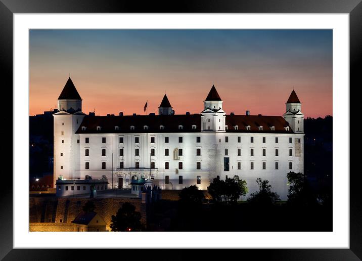 Bratislava Castle Illuminated at Dusk in Slovakia Framed Mounted Print by Artur Bogacki