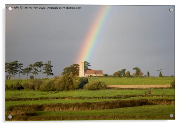 Rainbow shining on Ramsholt church Acrylic by Ian Murray