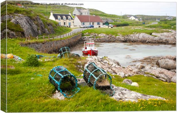 Fishing boat and lobster pots, Island of Barra, Outer Hebrides, Scotland, UK Canvas Print by Ian Murray