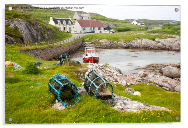 Fishing boat and lobster pots, Island of Barra, Outer Hebrides, Scotland, UK Acrylic by Ian Murray