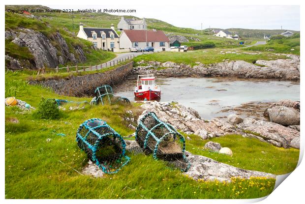 Fishing boat and lobster pots, Island of Barra, Outer Hebrides, Scotland, UK Print by Ian Murray