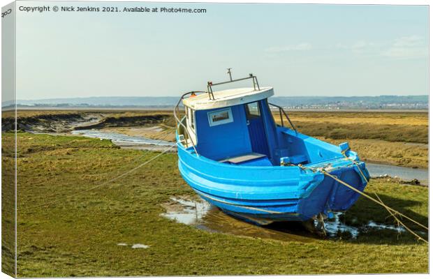 The Blue Boat of Gower On the River Loughor Estuar Canvas Print by Nick Jenkins