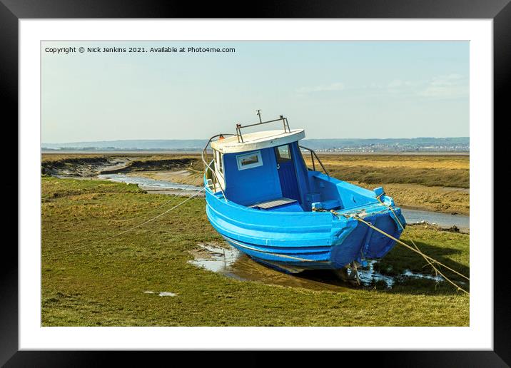 The Blue Boat of Gower On the River Loughor Estuar Framed Mounted Print by Nick Jenkins
